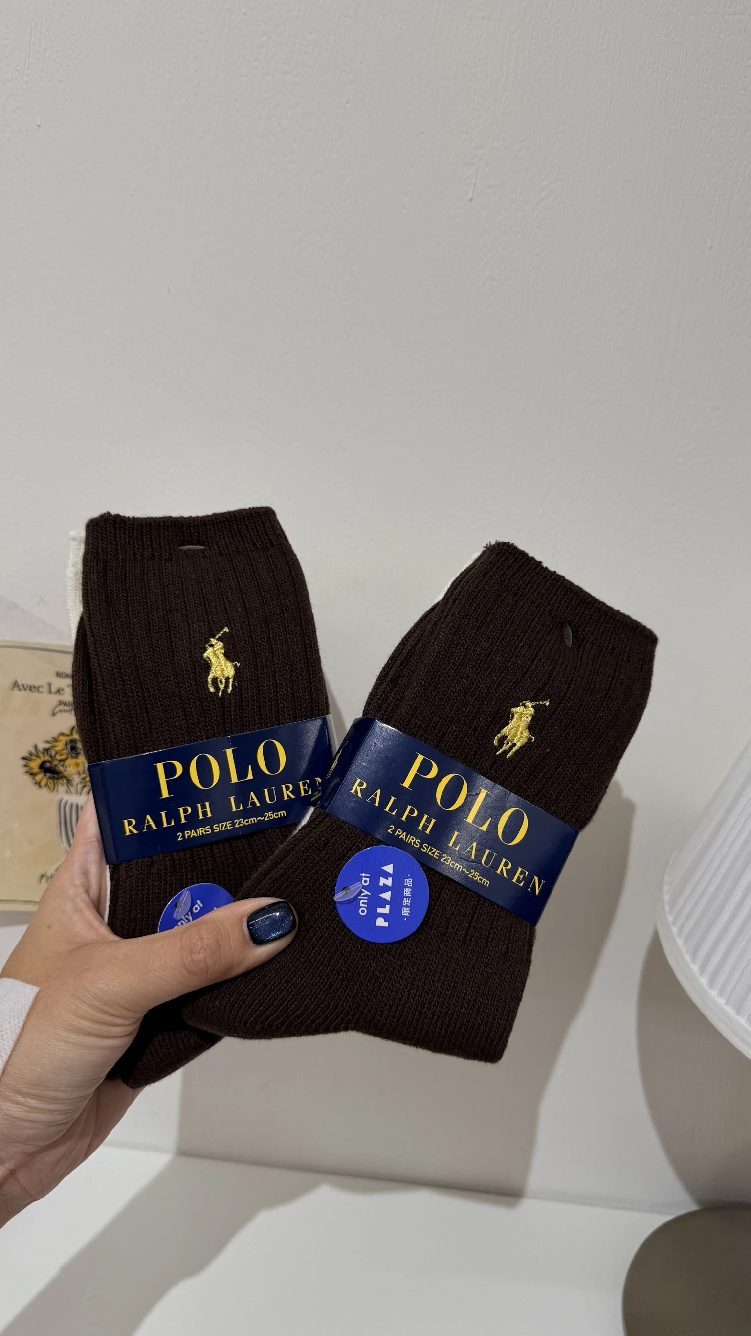 POLO*現貨*刺繡小馬短襪組合  棕/白 2入