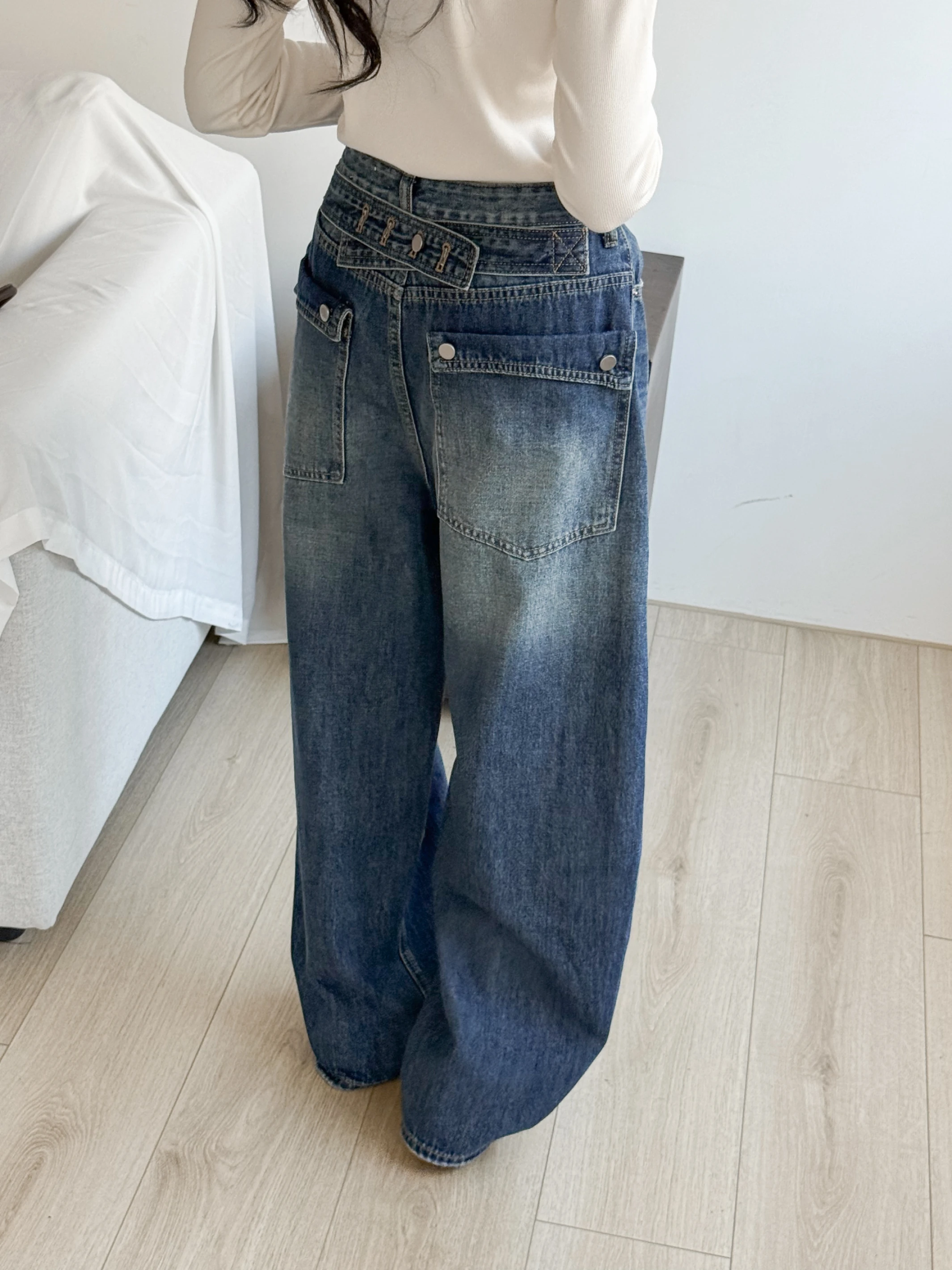 P164 idol私服感 後交叉大口袋牛仔褲