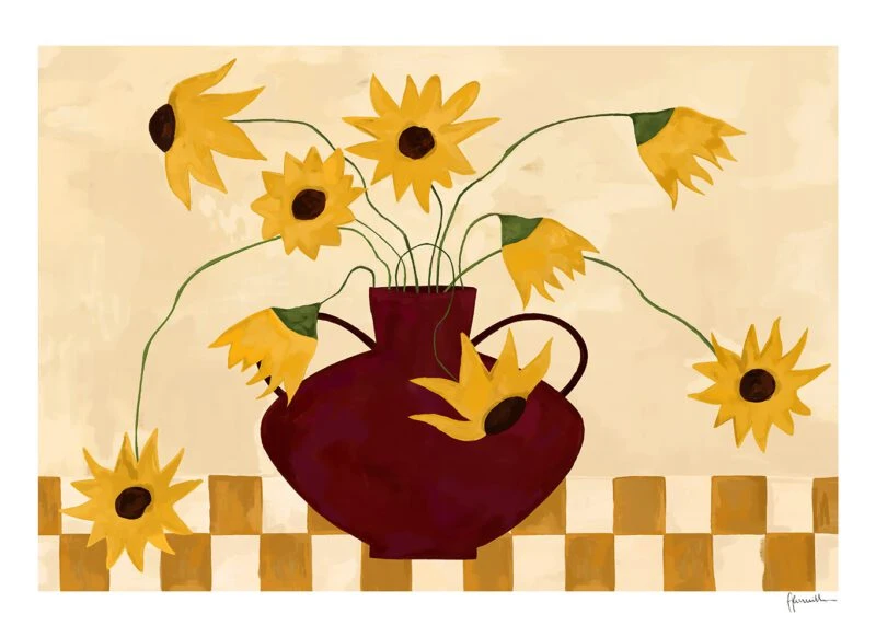 Sunflowers in Burgundy Vase - The Poster Club 丹麥藝術海報(團購)