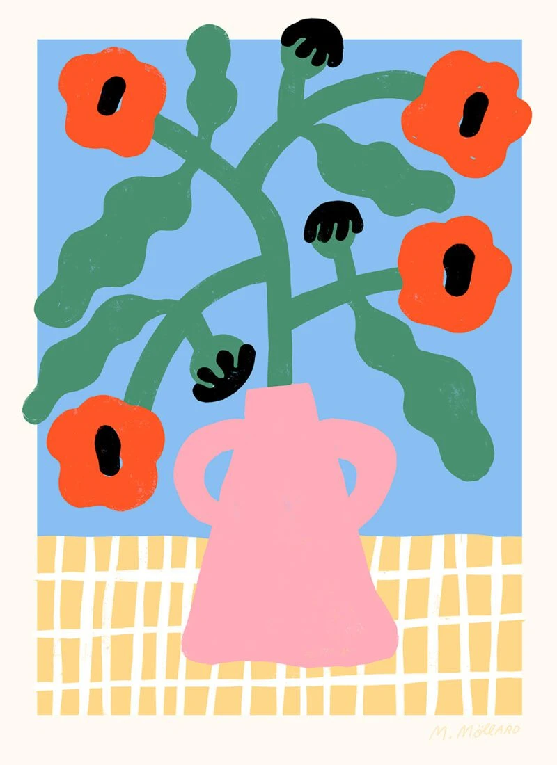 (現貨)Red Poppies in Pink Vase - The Poster Club 丹麥藝術海報