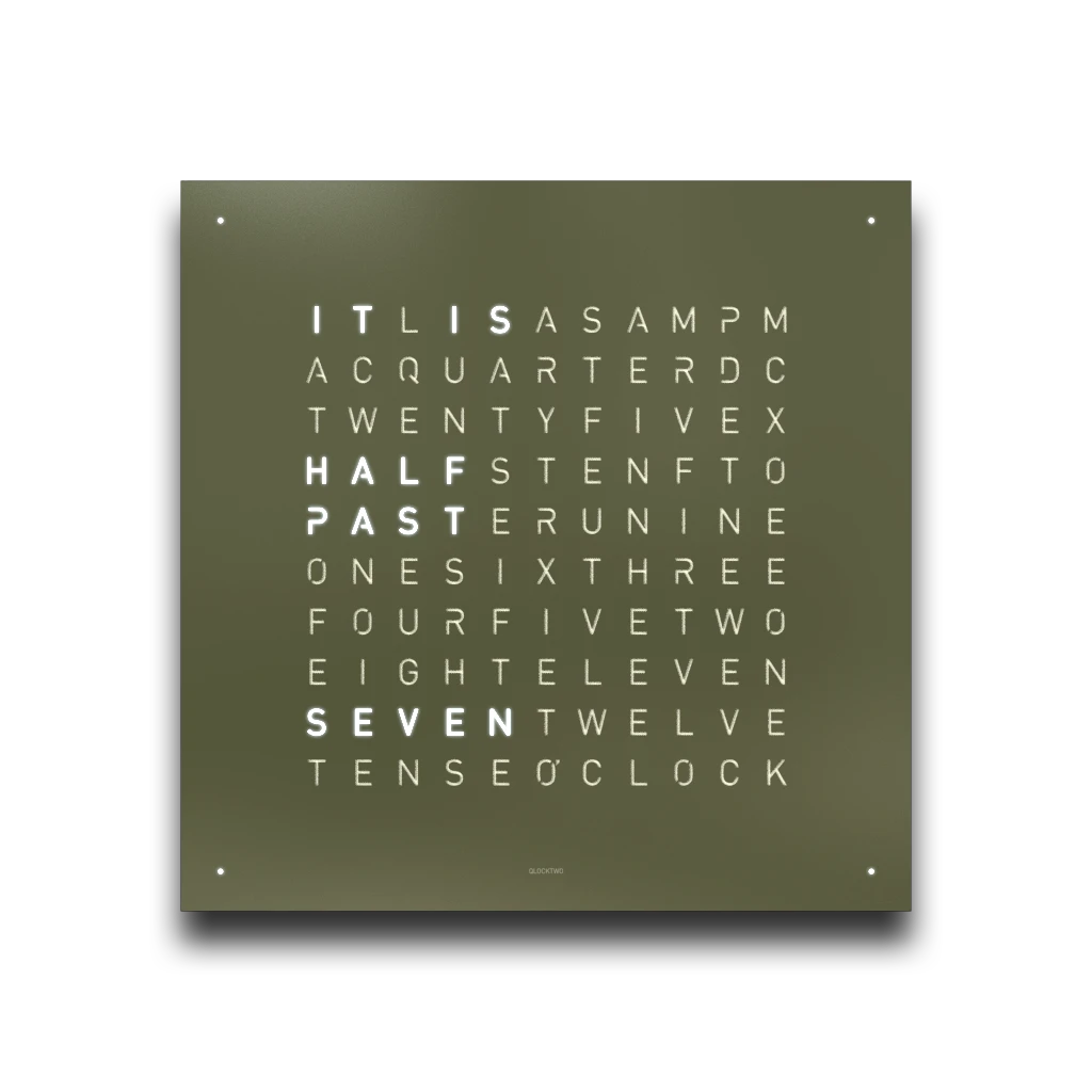 EARTH 90x90 OLIVE GREEN 時鐘 - QLOCKTWO 德國時鐘