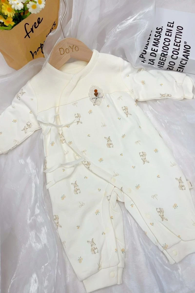 田園兔夾棉綁帶爬服