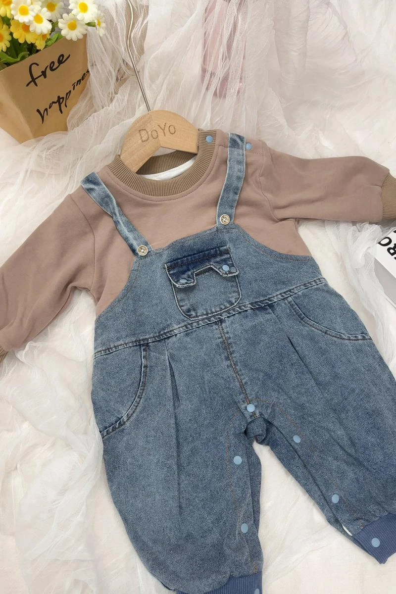 假兩件牛仔爬服