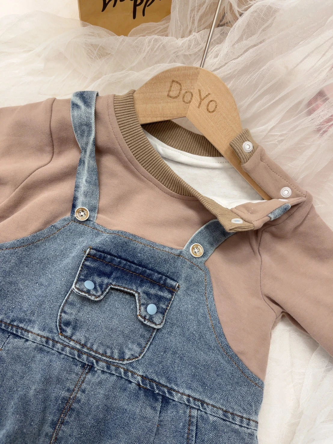 假兩件牛仔爬服