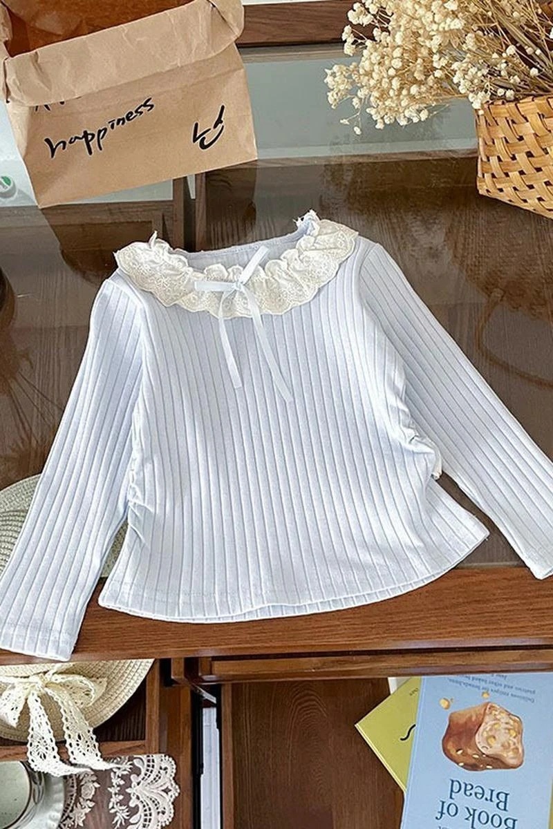 側縮腰蕾絲領上衣