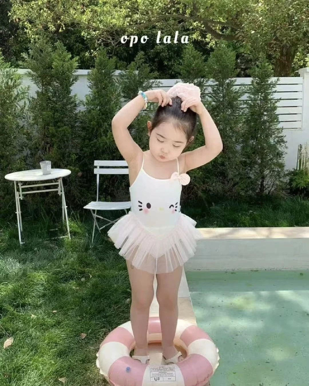 貓臉紗裙連身泳衣