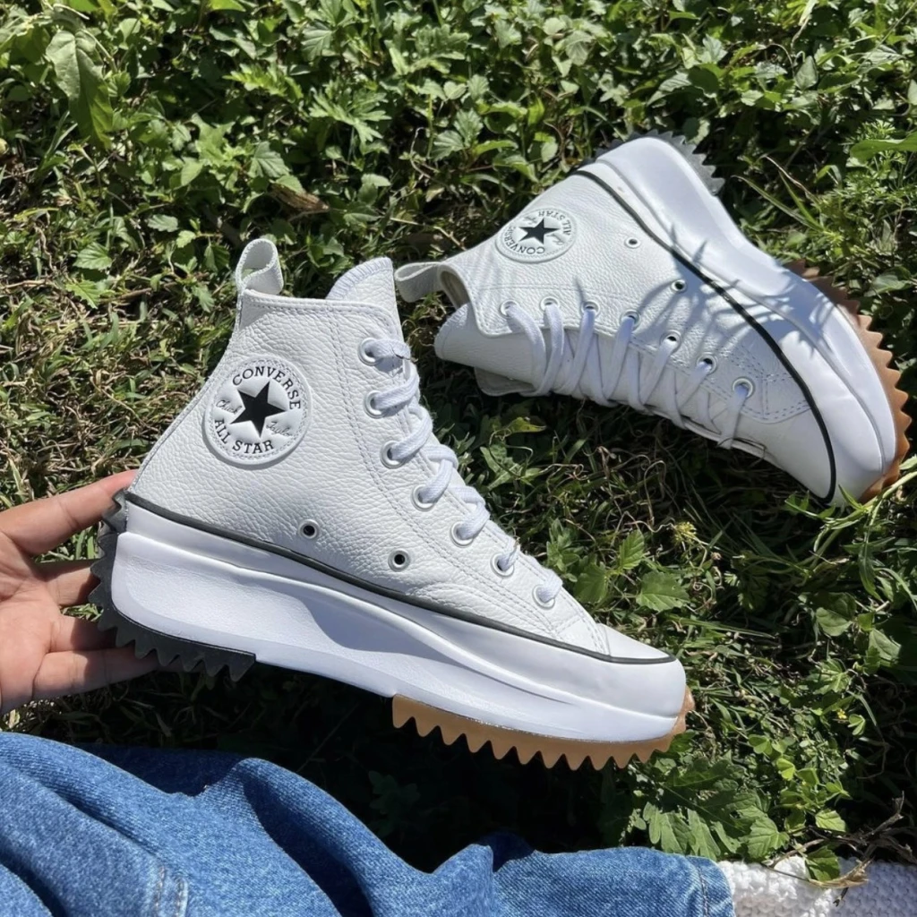 CONVERSE Run Star Hike 鋸齒增高厚底純白帆布鞋 (166799C)