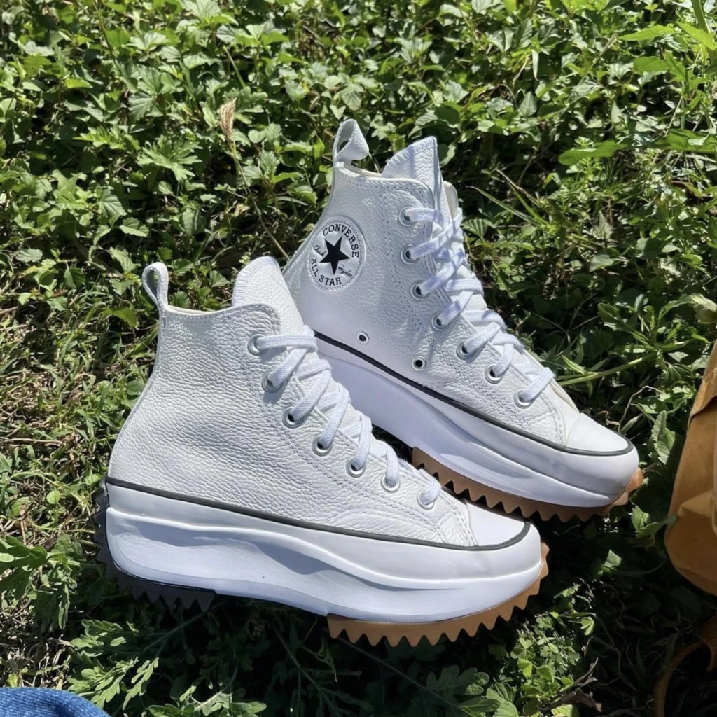 CONVERSE Run Star Hike 鋸齒增高厚底純白帆布鞋 (166799C)