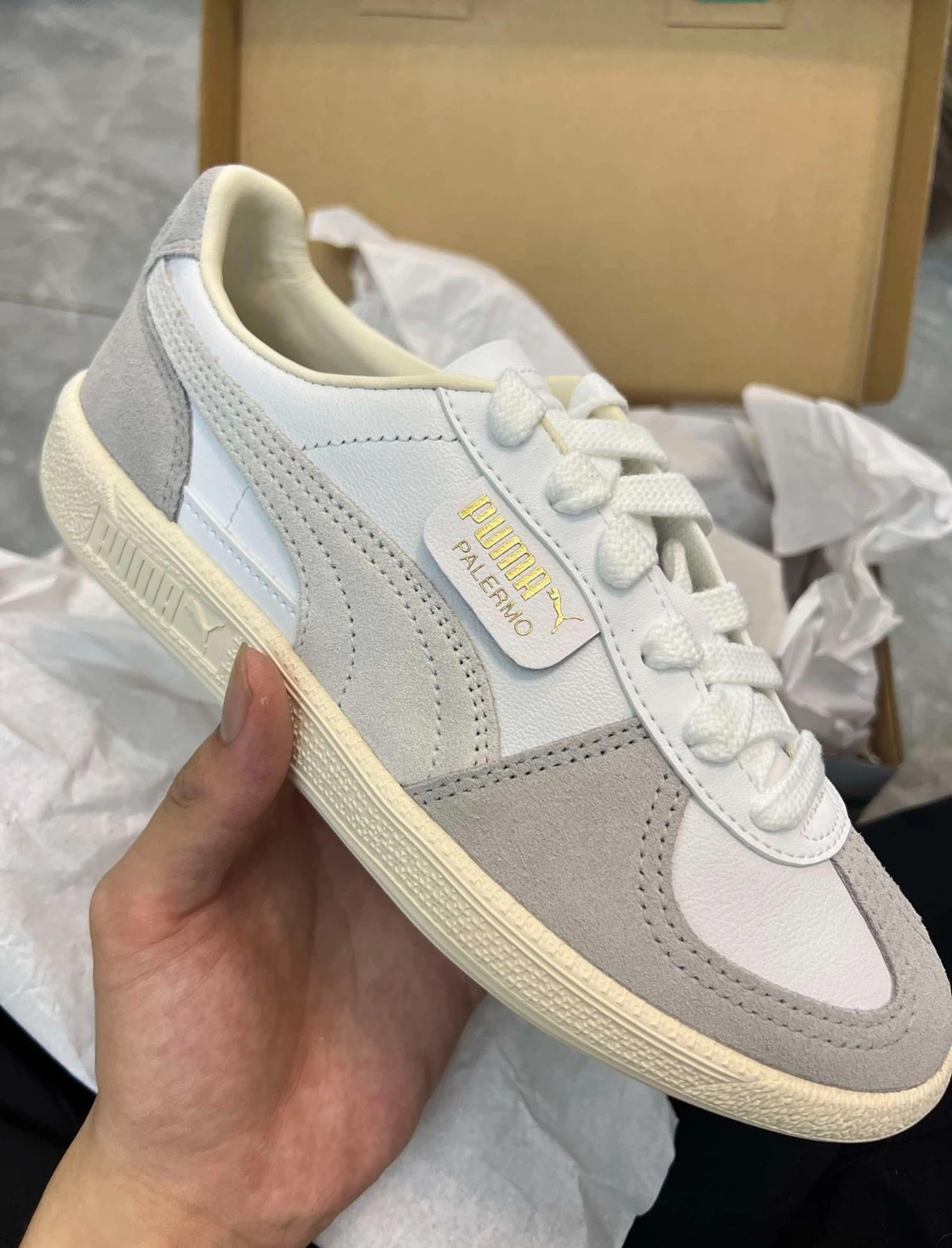 PUMA PALERMO 白灰厚底德訓鞋