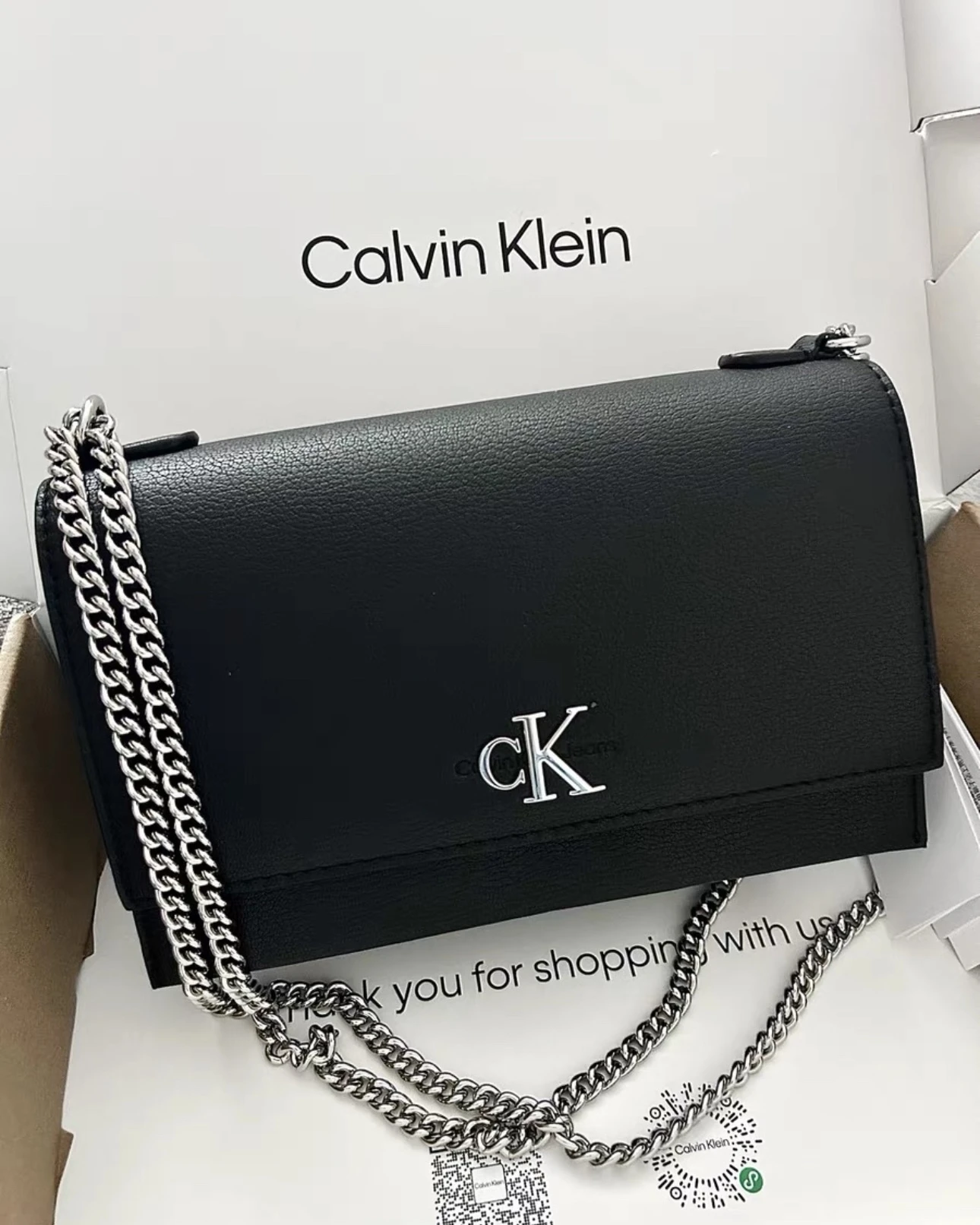 Calvin Klein & CK字母Logo翻蓋鏈條包