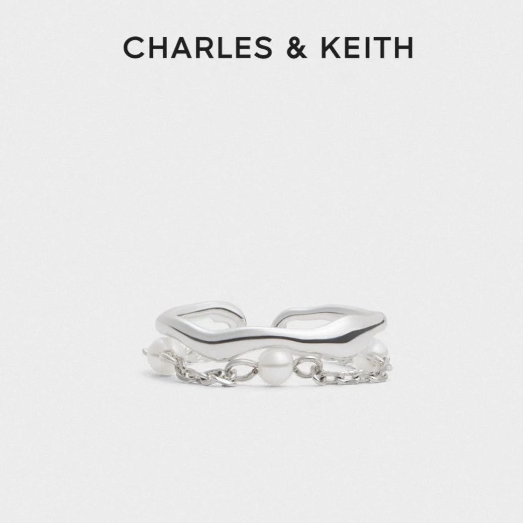 CHARLES & KEITH 小CK 月光謐語珍珠系列 疊鏈開口設計 戒指
