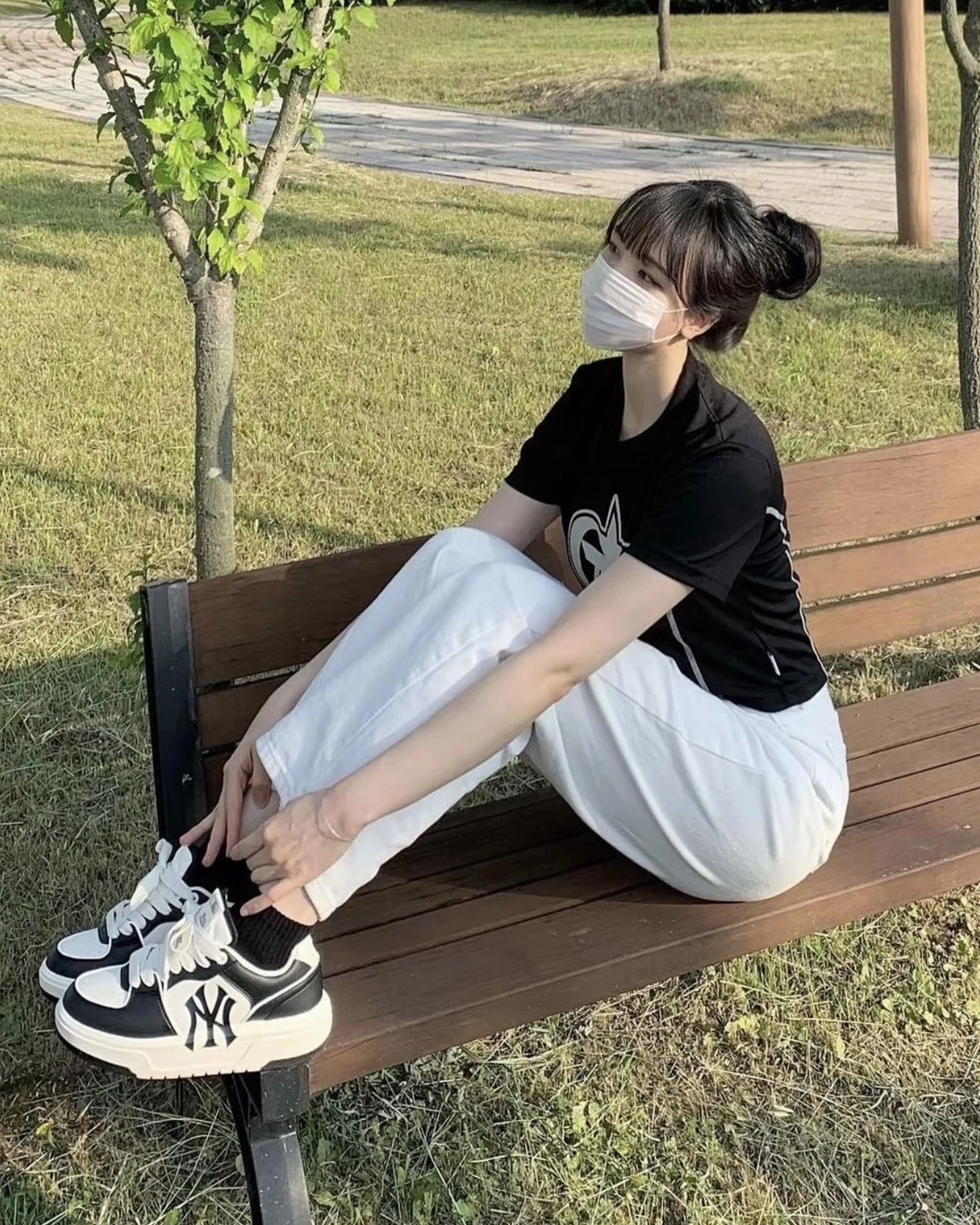 MLB Chunky Liner Basic 紐約洋基隊 黑白 厚底 學長鞋(3ASXCLB3N-50BKS)
