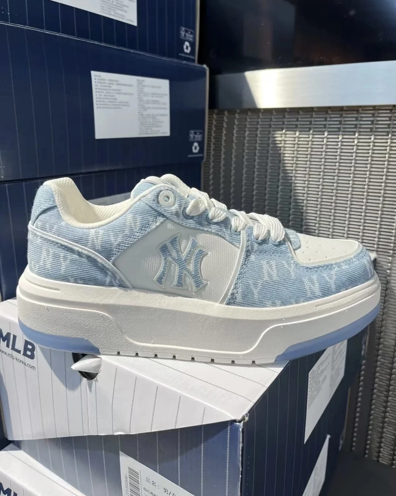 MLB Monogram Chunky Liner系列 洋基隊 寶寶藍 老爹鞋 學長鞋(3ASXS015N-50BLS)