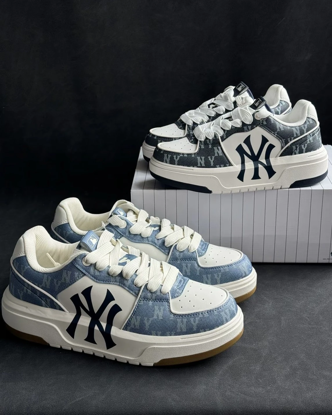 MLB Monogram Chunky Liner系列 洋基隊 淺藍 焦糖底 老爹鞋 學長鞋(3ASXCLD4N-50BLS) 正品球鞋・國外 ...