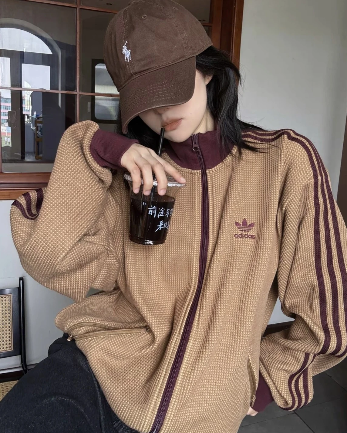 ADIDAS TRACK TOP 華夫格 深沙漠棕 夾克 立領運動外套(KC2620)