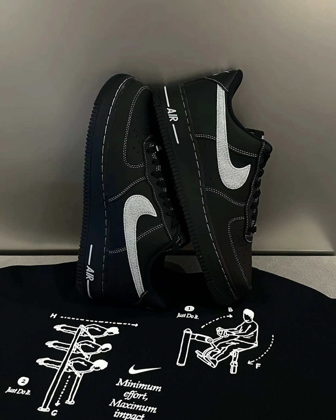 <顏值帥爛!!!>NIKE AIR FORCE 1 LOW 黑魂 白縫線 All black(HQ2037-006)