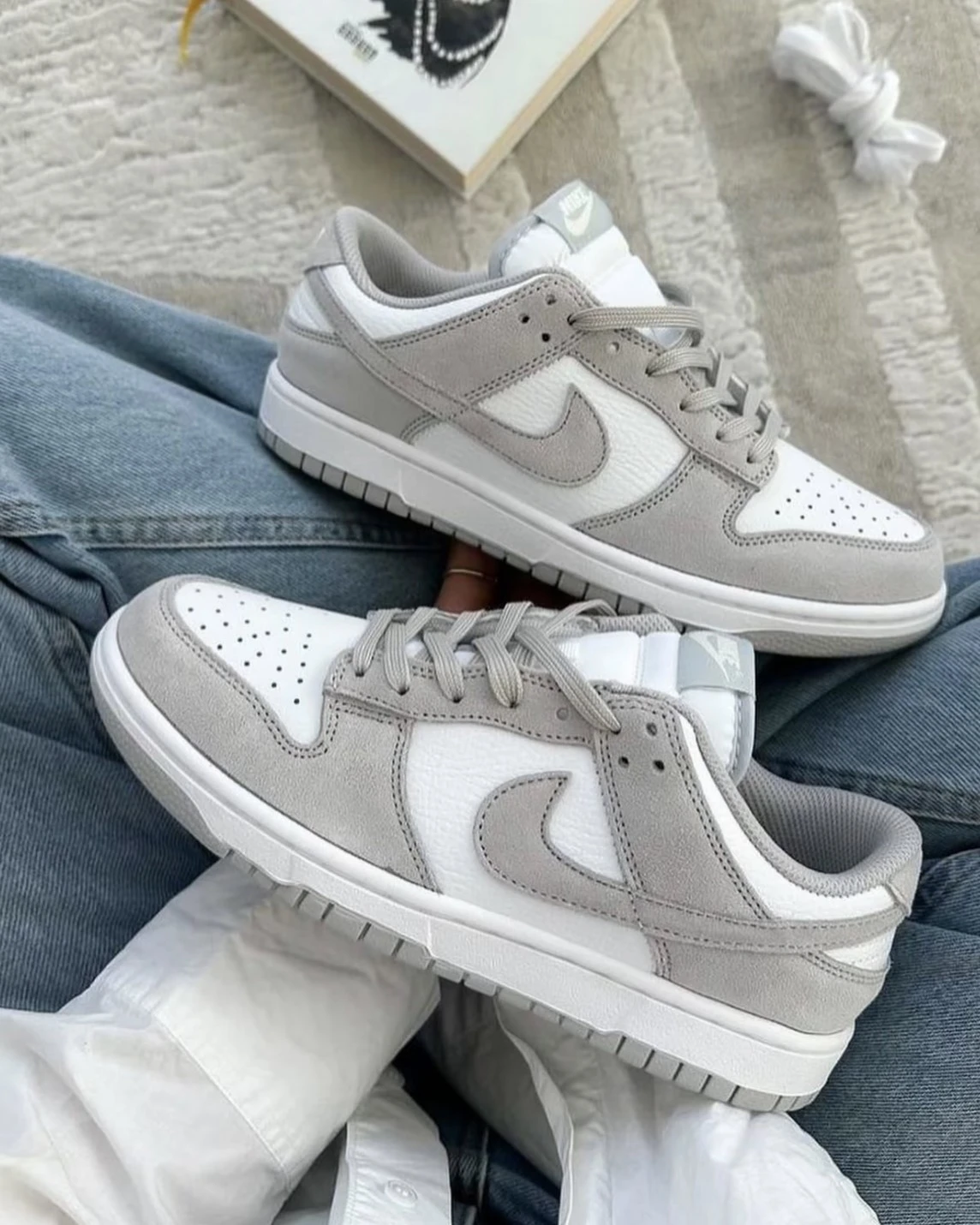 NIKE DUNK LOW 麂皮 荔枝紋 灰白 大象灰(FQ8249-101)
