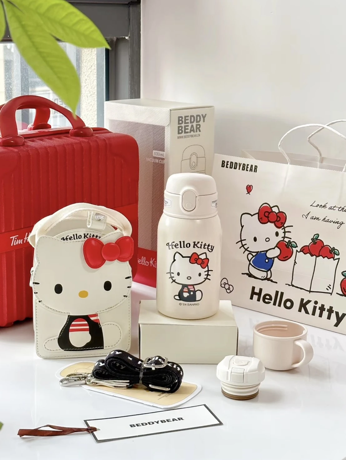 BEDDYBEAR X SANRIO 聯名款 波點KITTYY 不鏽鋼保溫杯 附杯套 可替換杯蓋