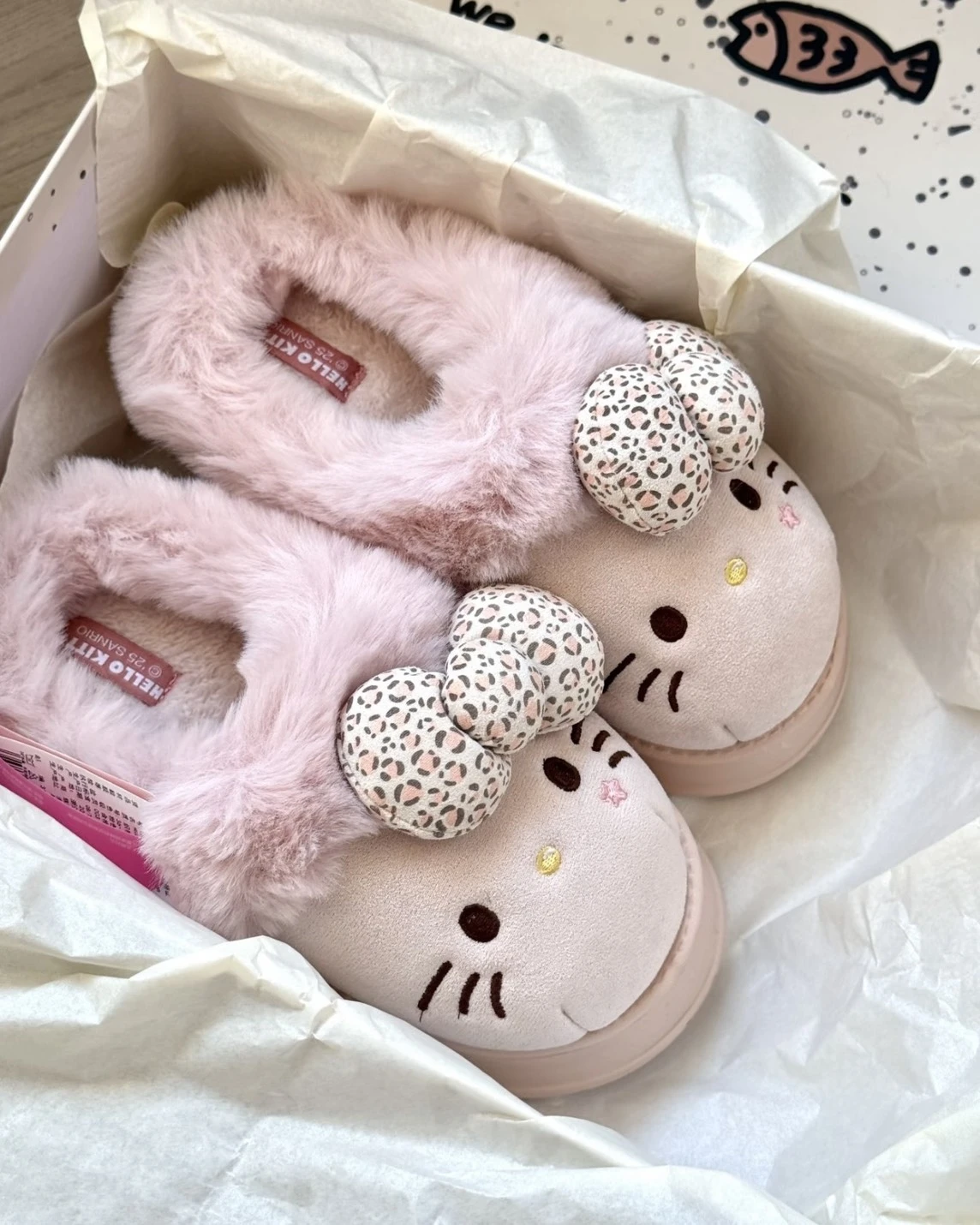 <正版授權>三麗鷗 Hello Kitty 豹紋系列 蝴蝶結 毛絨 拖鞋(兩色可選)