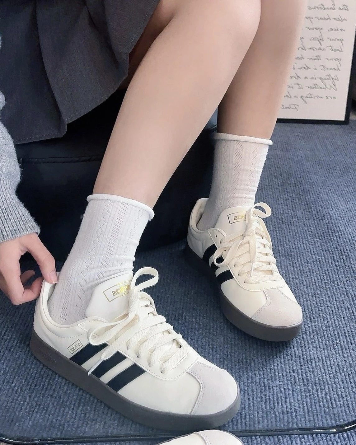ADIDAS VL COURT 2.0 焦糖底 黑白燙金 男女同款(JI0497/JQ1501)