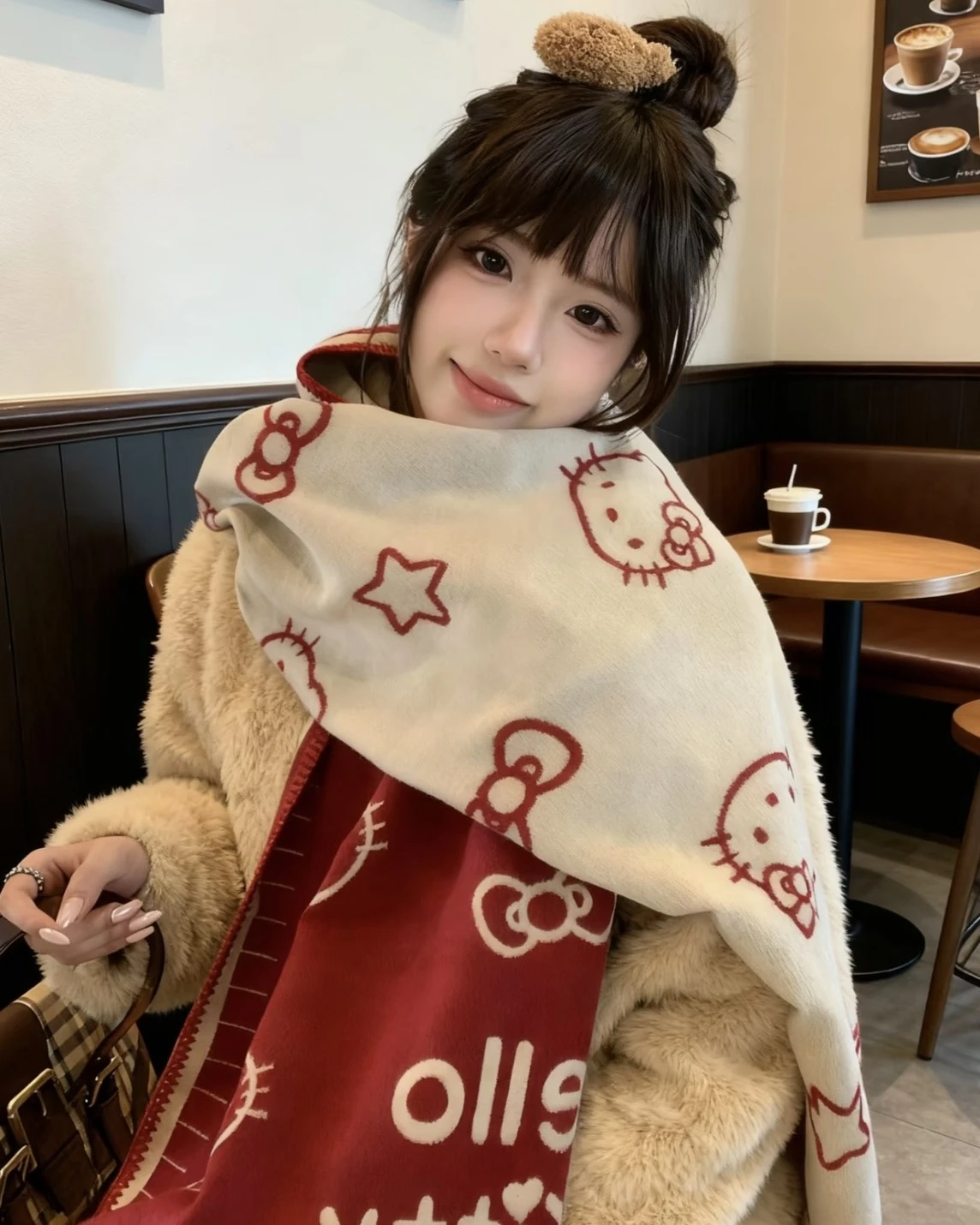 <正版授權>Hello Kitty 可愛雙面 撞色 針織 保暖圍巾
