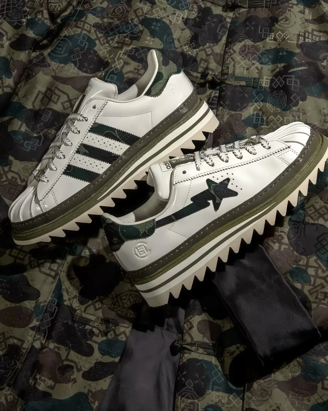 CLOT x BAPE x Adidas Superstar "Green Camo" 三方聯名 陳冠希 迷彩綠 星星 鋸齒 貝殼頭(KJ1473)