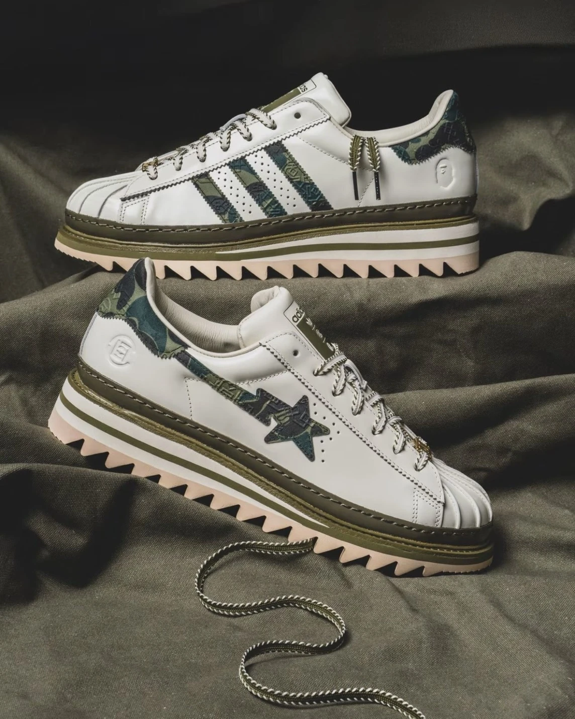 CLOT x BAPE x Adidas Superstar "Green Camo" 三方聯名 陳冠希 迷彩綠 星星 鋸齒 貝殼頭(KJ1473)