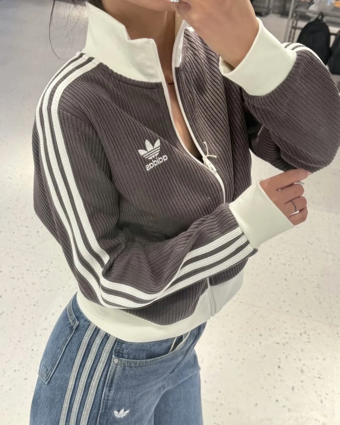 ADIDAS TRACK TOP 華夫格 紫灰 短版 立領運動外套(KC2650)