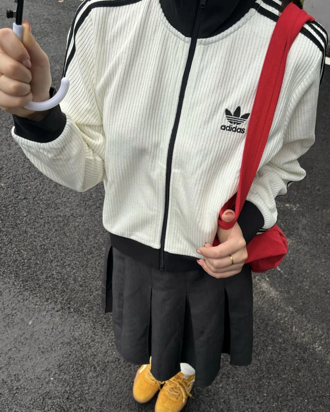 ADIDAS TRACK TOP 華夫格 米白 短款 立領運動外套(KC2649)