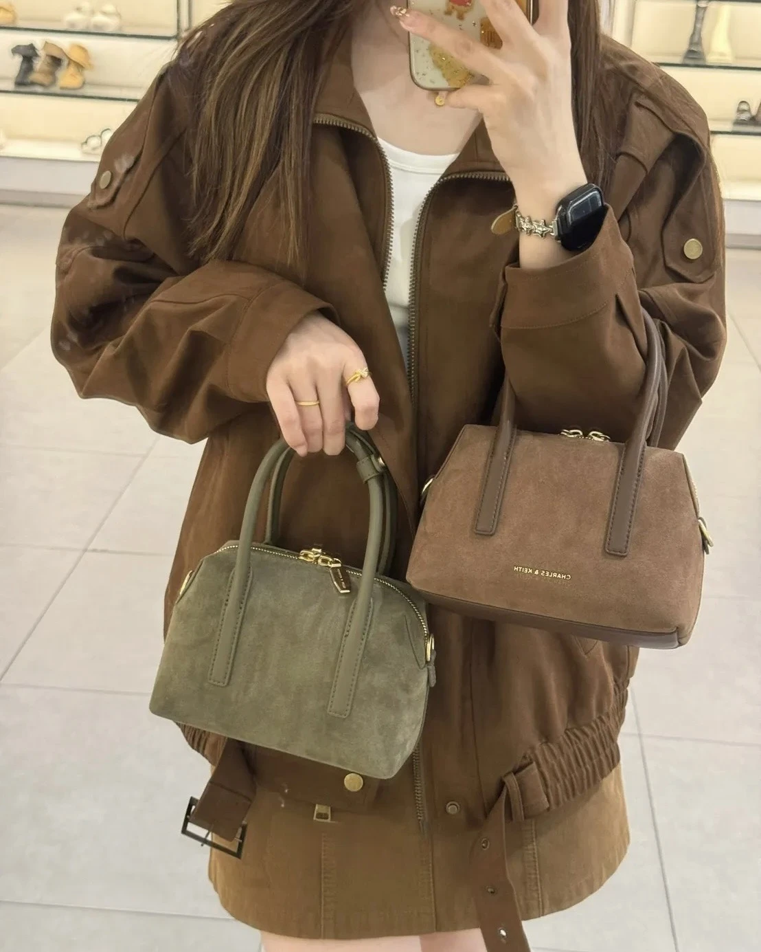 CHARLES & KEITH 小CK 麂皮 保齡球包