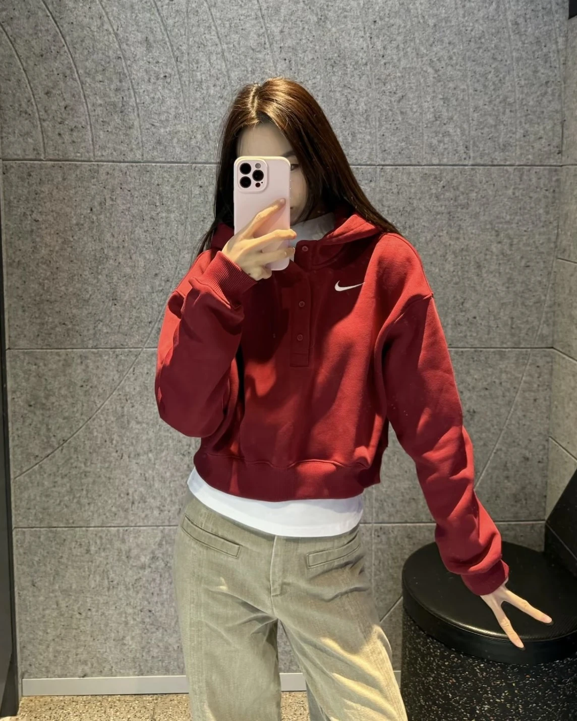 NIKE SPORTSWEAR FW25 短版 寬鬆 新年紅 長袖 連帽短T(IF0259-101)
