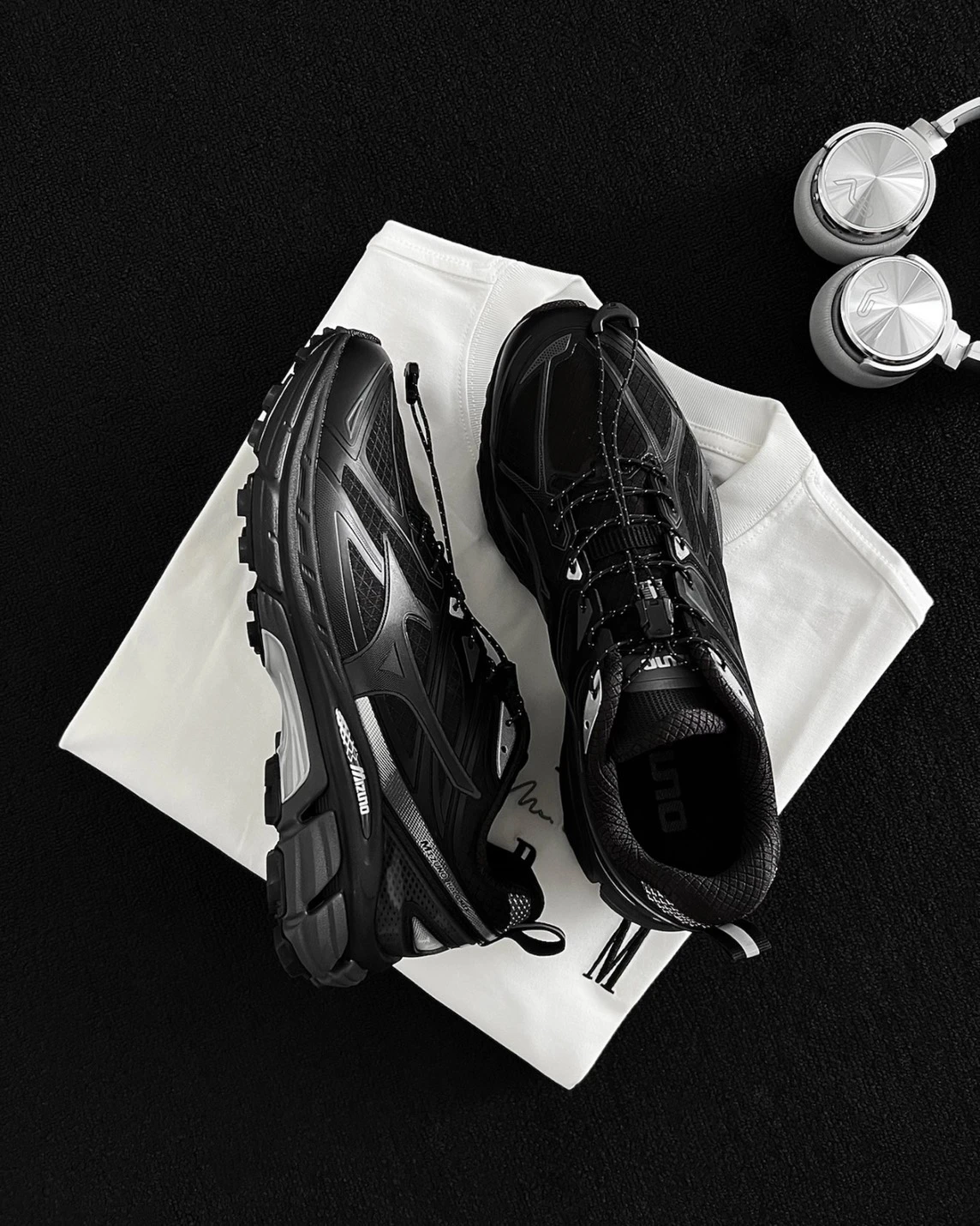 MIZUNO 美津濃 Halo MIx TL 防潑水 免綁帶 機能風 黑色厚底復古 慢跑鞋 (D1GH251201)