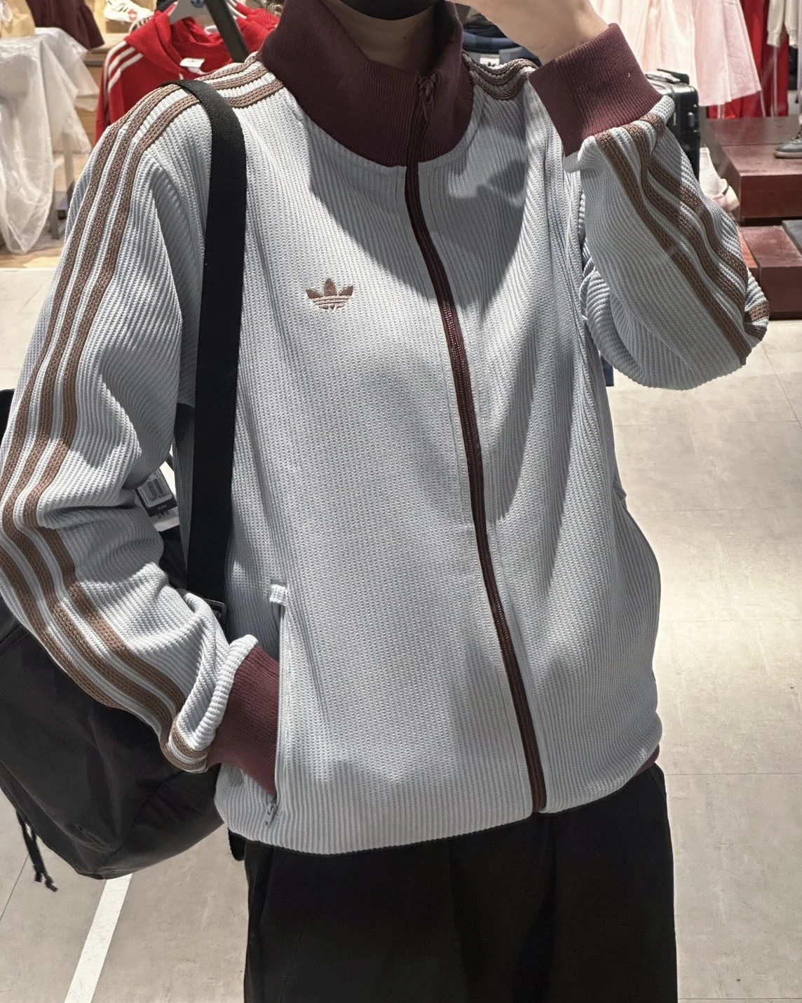 ADIDAS ORIGINALS WAFFLE 華夫格 雙拉鍊 酒紅 藍灰 立領外套(KY5770)