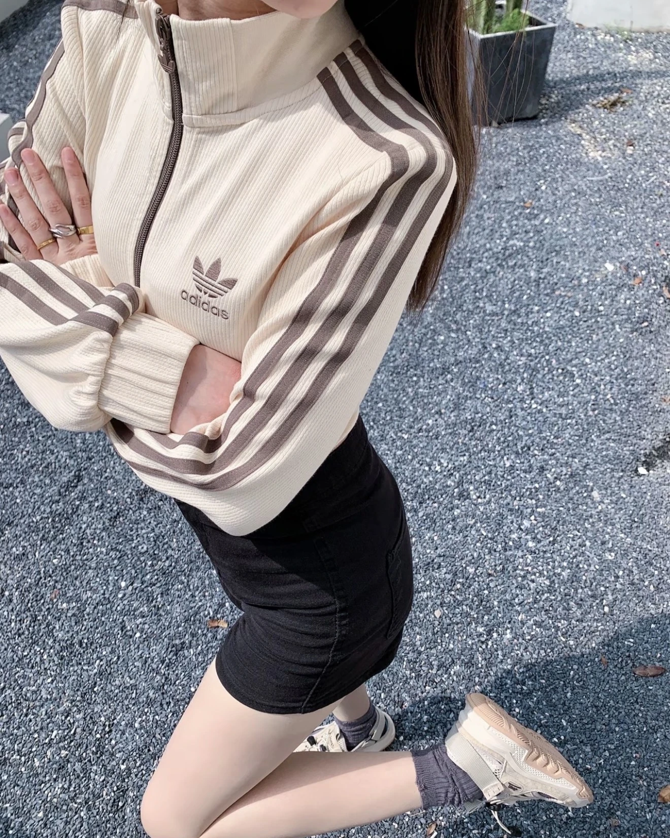 ADIDAS ORIGINALS 華夫格 奶油 米棕 短版 外套(IP3005)