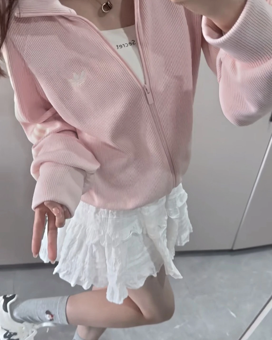 ADIDAS ORIGINALS 粉色 立領 拉鍊 針織外套(KQ5489)