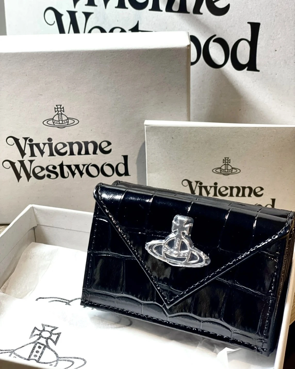 VIVIENNE WESTWOOD 西太后 鱷魚紋 經典徽標 小牛皮 三折 短夾錢包