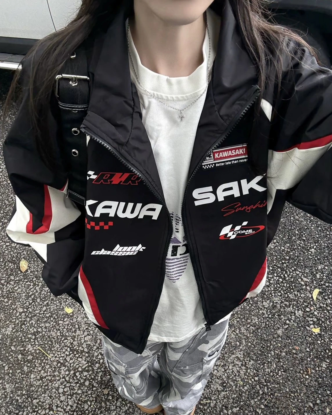 Kawasaki川崎 美式復古 撞色拼接 賽車風 夾克外套(兩色可選)