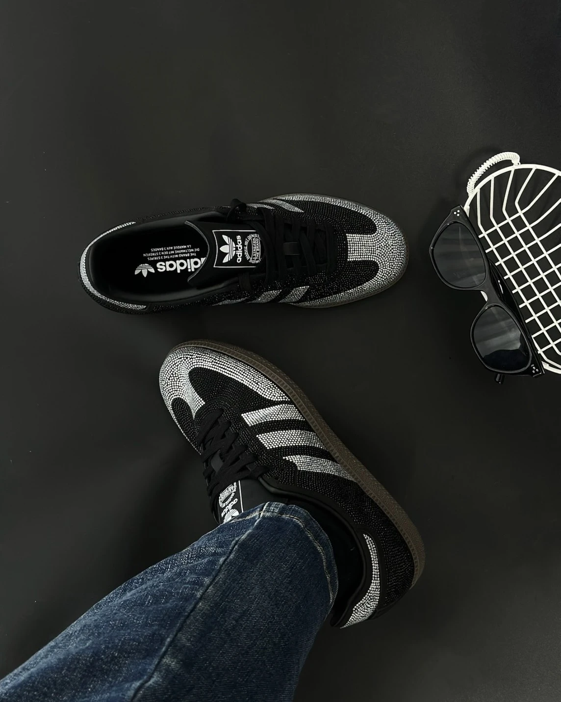 ADIDAS SAMBA OG 閃鑽 水鑽 黑銀 德訓鞋(IH9052)