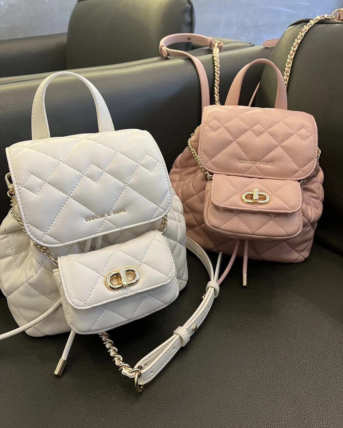 CHARLES&KEITH 小CK 春季新品 菱格紋 小香風 子母包 雙肩包(三色可選)