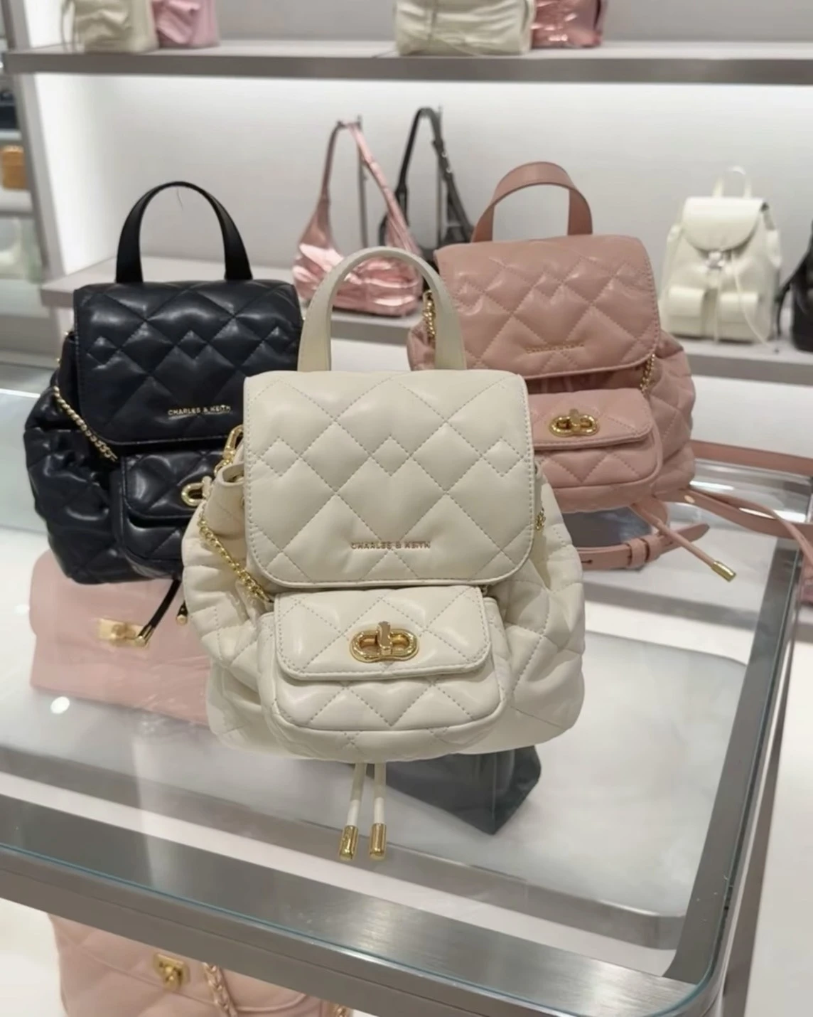 CHARLES&KEITH 小CK 春季新品 菱格紋 小香風 子母包 雙肩包(三色可選)