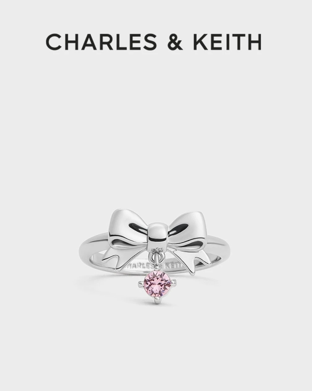 CHARLES & KEITH 小CK 26夏季蝴蝶結 鑲鑽 水晶 粉色/玫瑰金 戒指