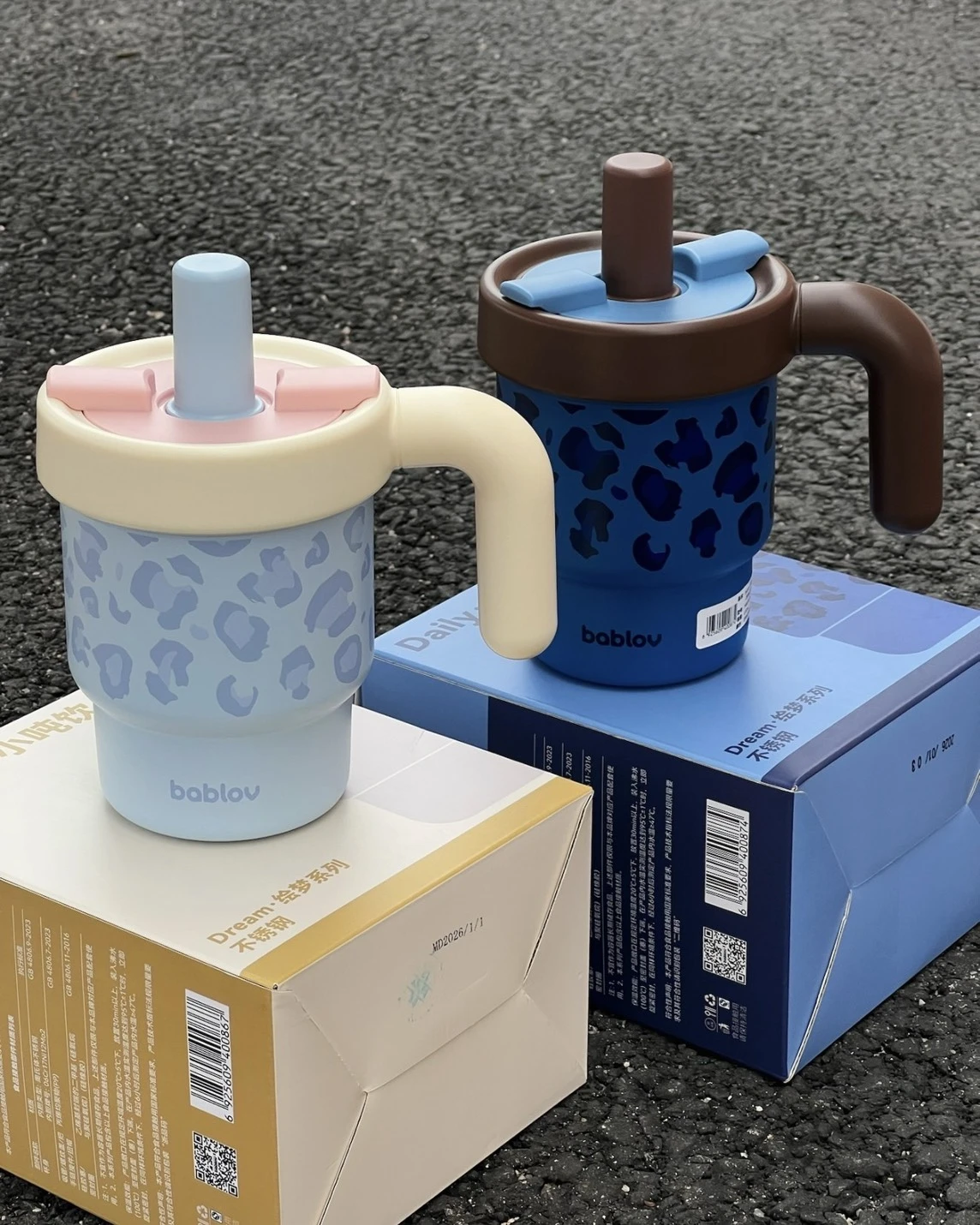 BABLOV 豹紋 胖胖杯 大口徑 吸管 保溫杯610ml(四色可選)