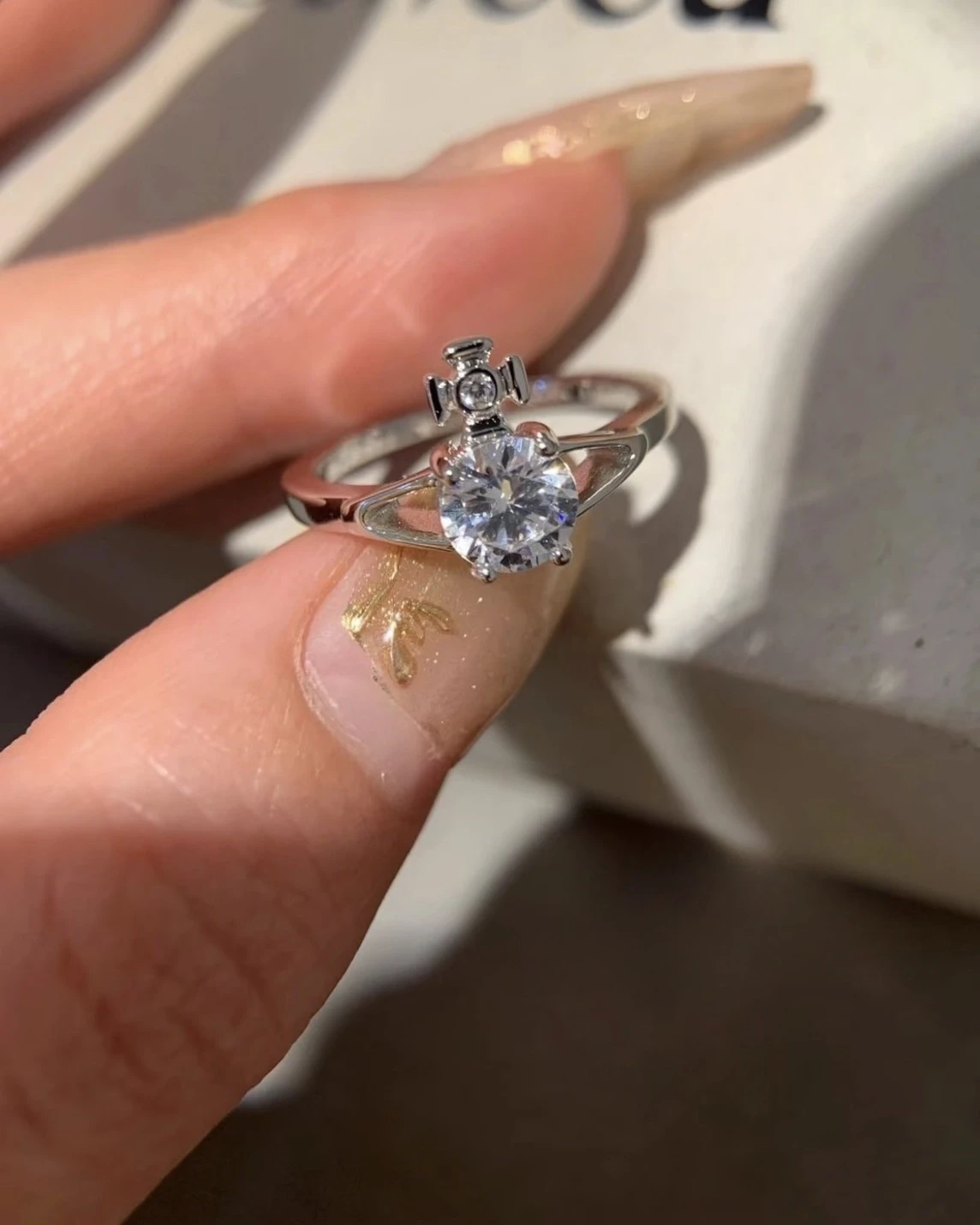 Vivienne Westwood Reina Petite Ring 西太后 925銀 小土星 水鑽戒指