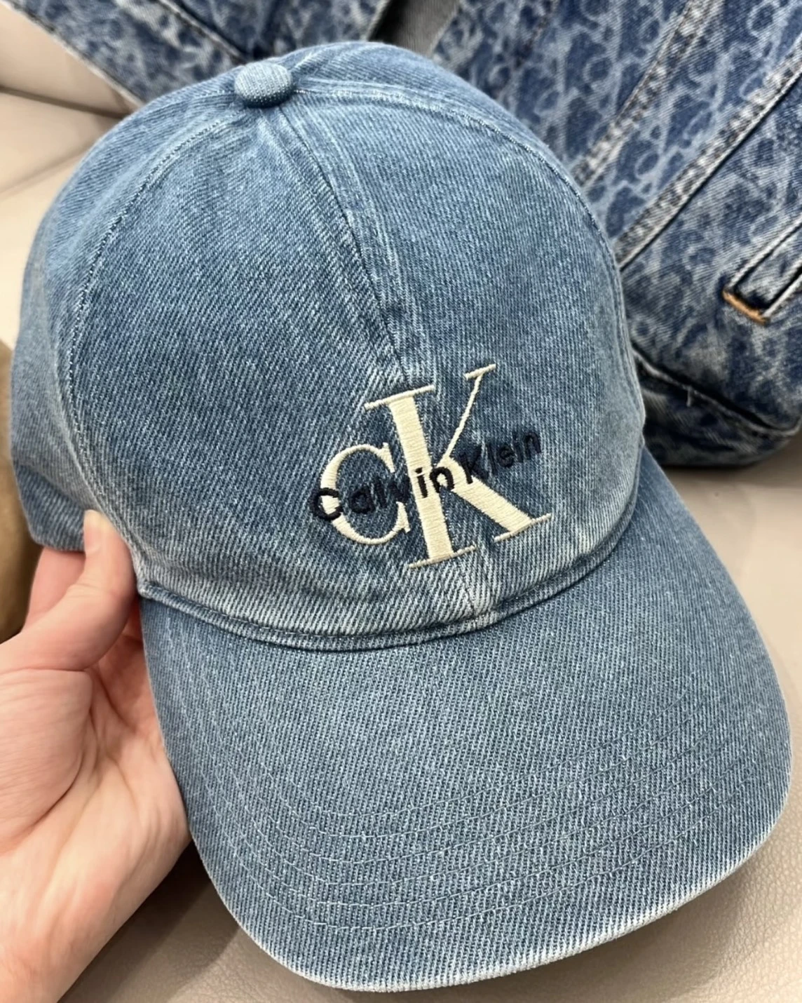 Calvin Klein 字母刺繡LOGO帽 水洗牛仔藍(4G5007G-VHJ)