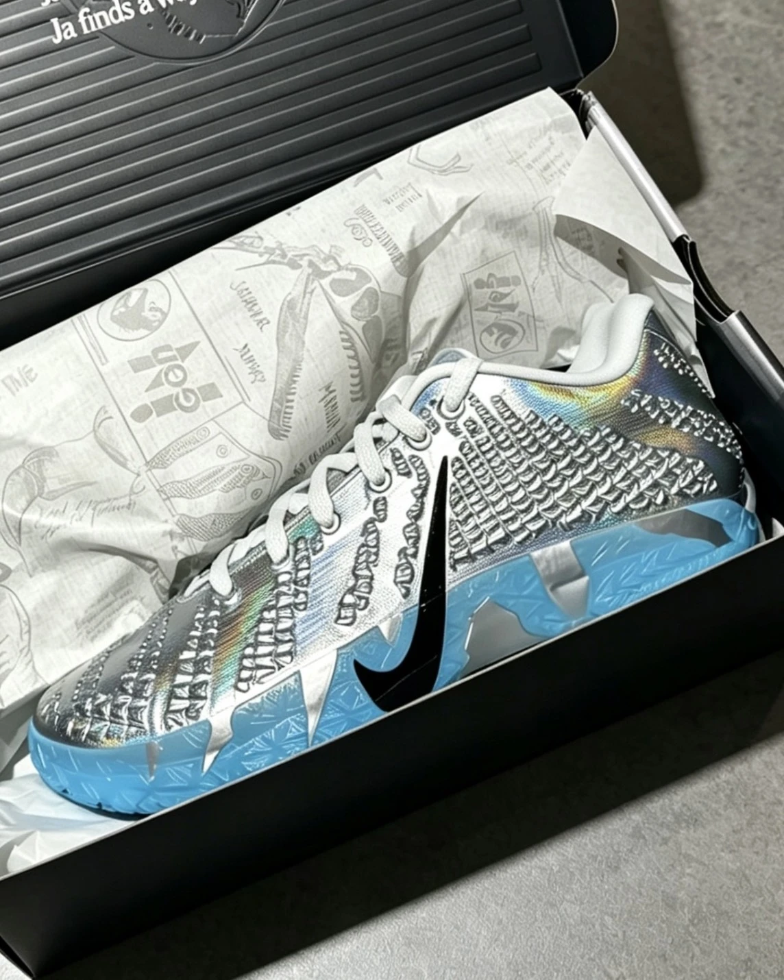 NIKE x 侏儸紀公園 JA3 Raptor 銀藍 莫蘭特 實戰籃球鞋(IU7239-002)
