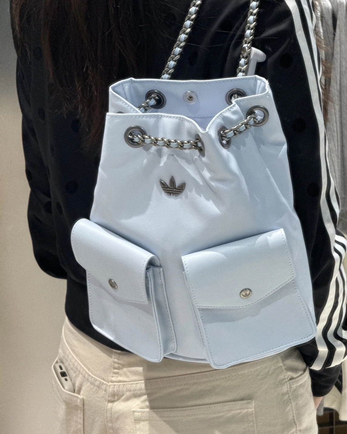 <國外限定!>ADIDAS FLIP 皮革大口袋 寶寶藍 小香風 金屬鏈條 雙肩包(KW4751)