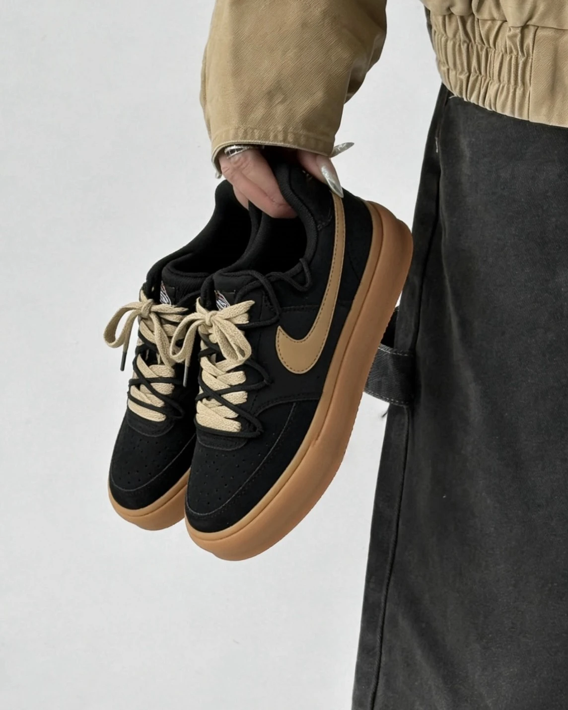NIKE COURT VISION 1 訂製款 黑棕 雙鞋帶(CD5463-008)