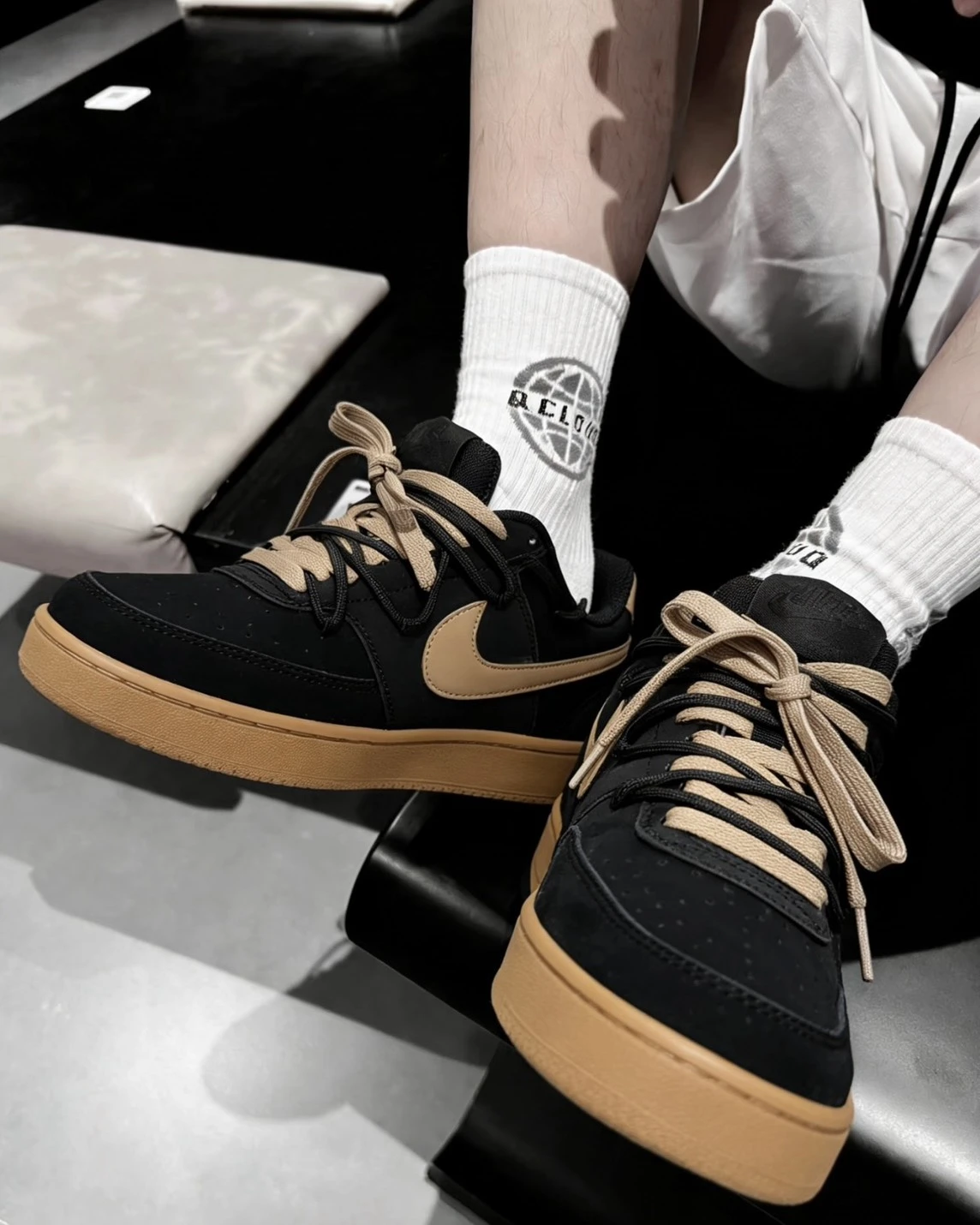 NIKE COURT VISION 1 訂製款 黑棕 雙鞋帶(CD5463-008)