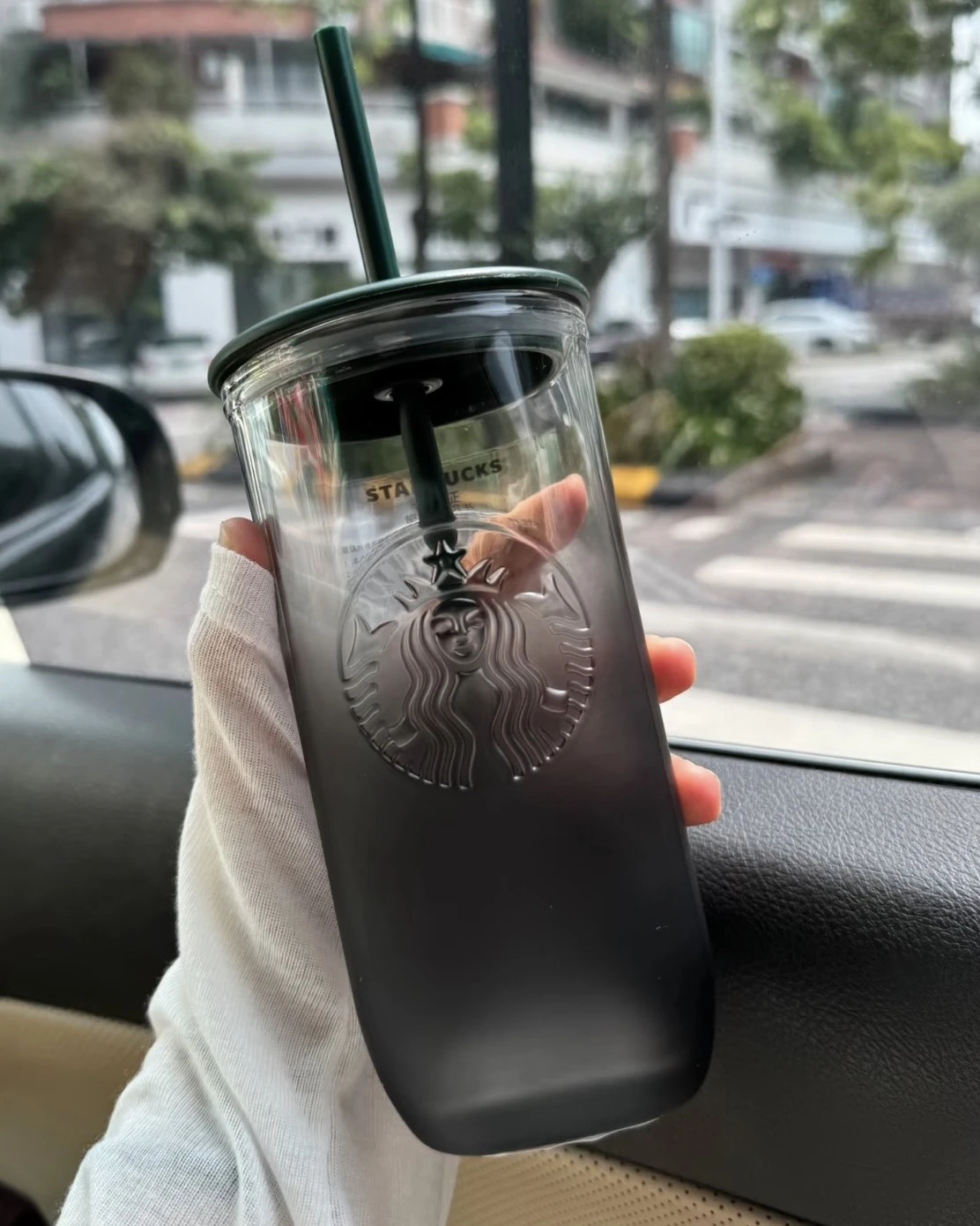 STARBUCKS星巴克 墨水系列 三角底造型 霧面漸變玻璃杯 吸管杯 473ml