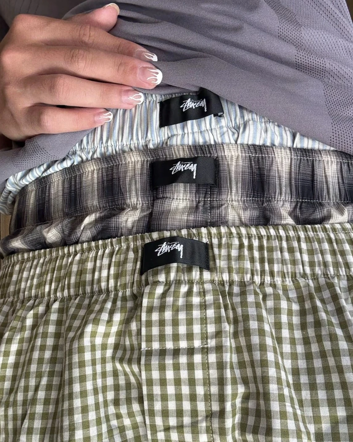 STUSSY BOXER SHORTS 3 PACK 條紋格子 鬆緊腰 小短褲 四角褲(三入組)